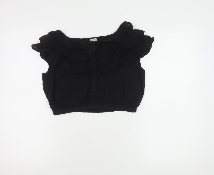 H&M Women's Black Ruffle Cropped Blouse Size 8