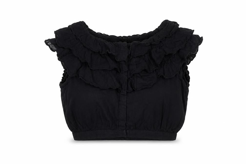 Front view of H&M Women's Black Ruffle Cropped Blouse, size 8
