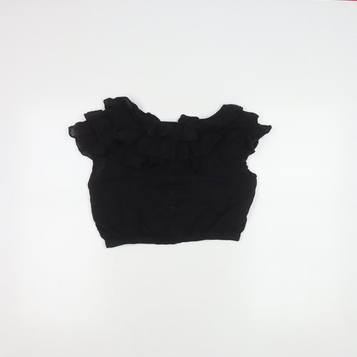 H&M Women's Black Ruffle Cropped Blouse Size 8