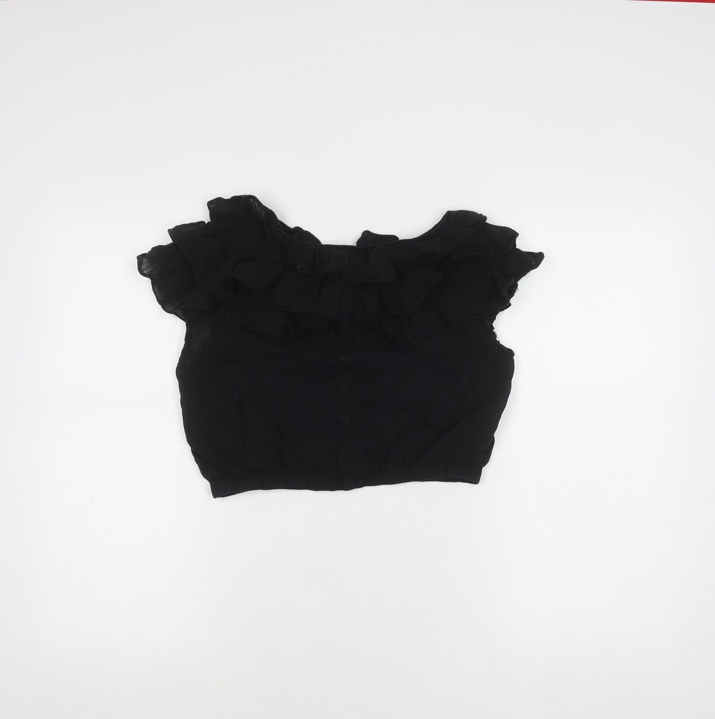 H&M Women's Black Ruffle Cropped Blouse Size 8