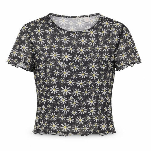 H&M Women’s Black Daisy Print Mesh Cropped T-Shirt