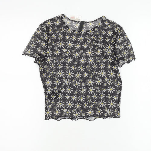 H&M Women’s Black Daisy Print Mesh Cropped T-Shirt