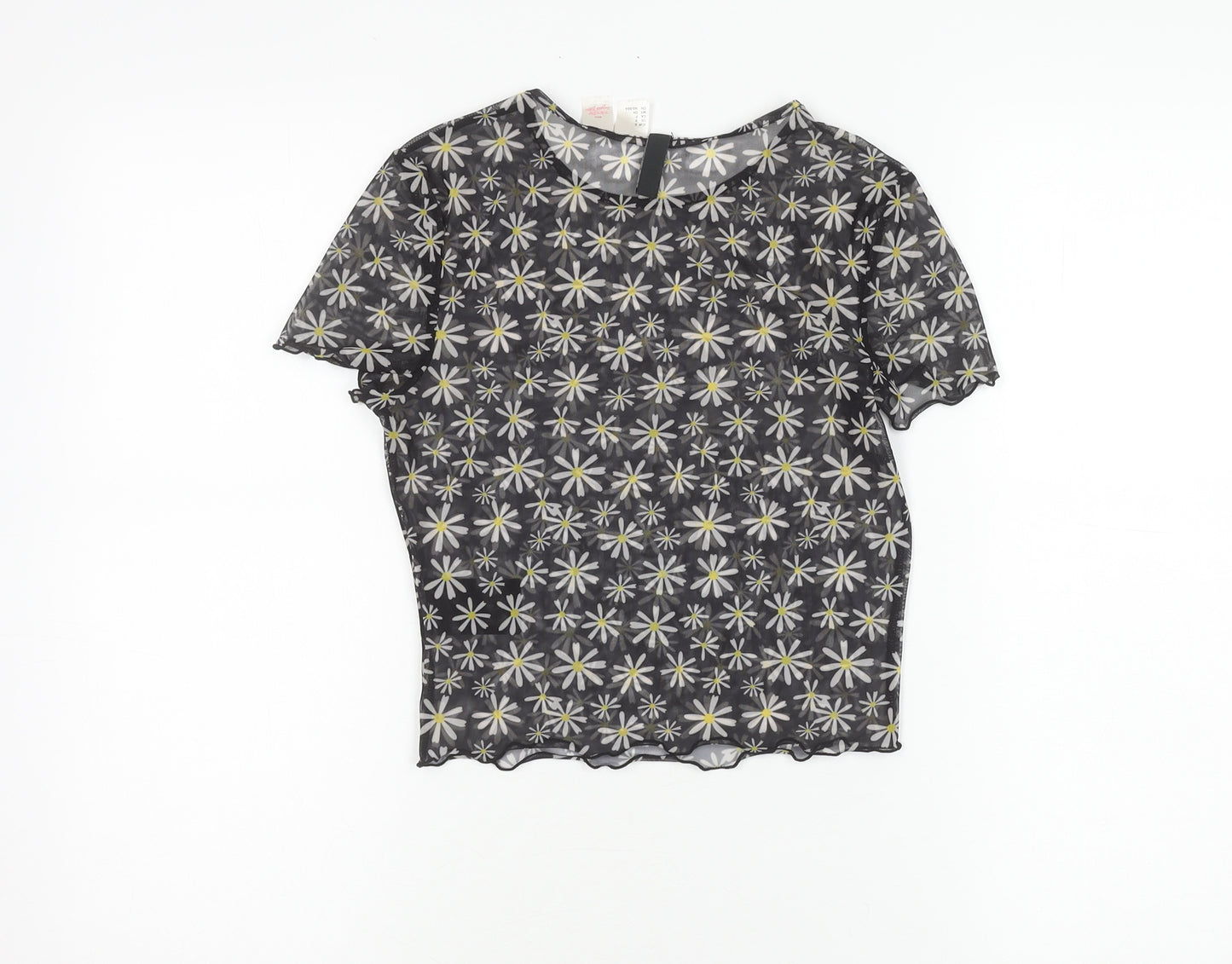 H&M Women’s Black Daisy Print Mesh Cropped T-Shirt