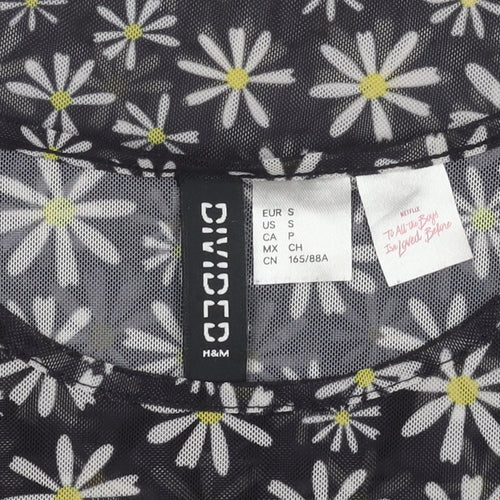 H&M Women’s Black Daisy Print Mesh Cropped T-Shirt