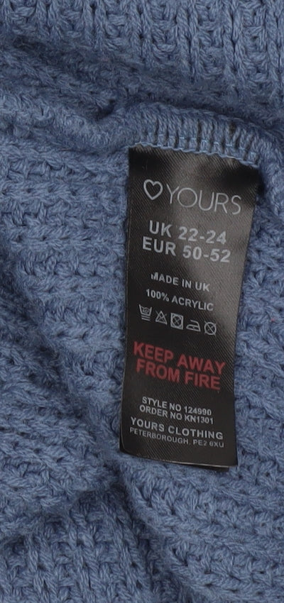 Yours Women's Blue Open Front Cardigan, Plus Size 22-24, Chunky Knit