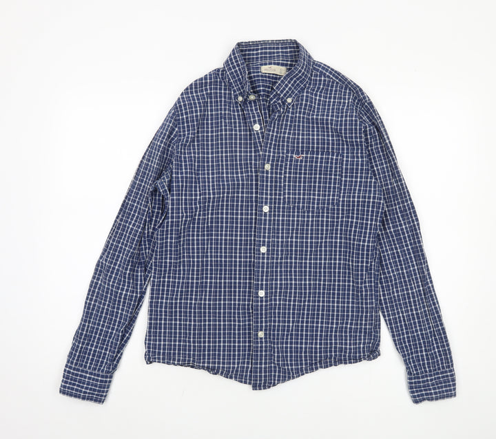Hollister Men's Blue Small Checkered Button-Up Shirt
