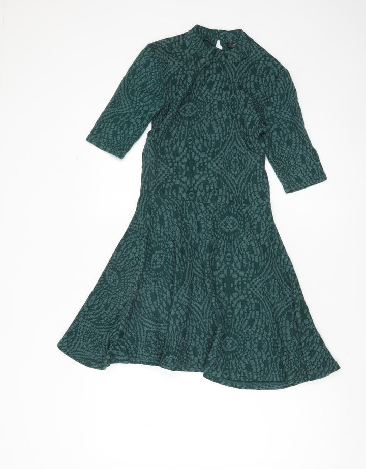 Topshop Green Geometric High Neck Dress - Women UK 8