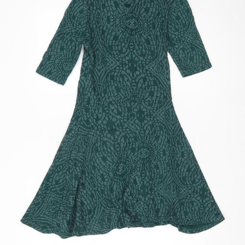 Topshop Green Geometric High Neck Dress - Women UK 8