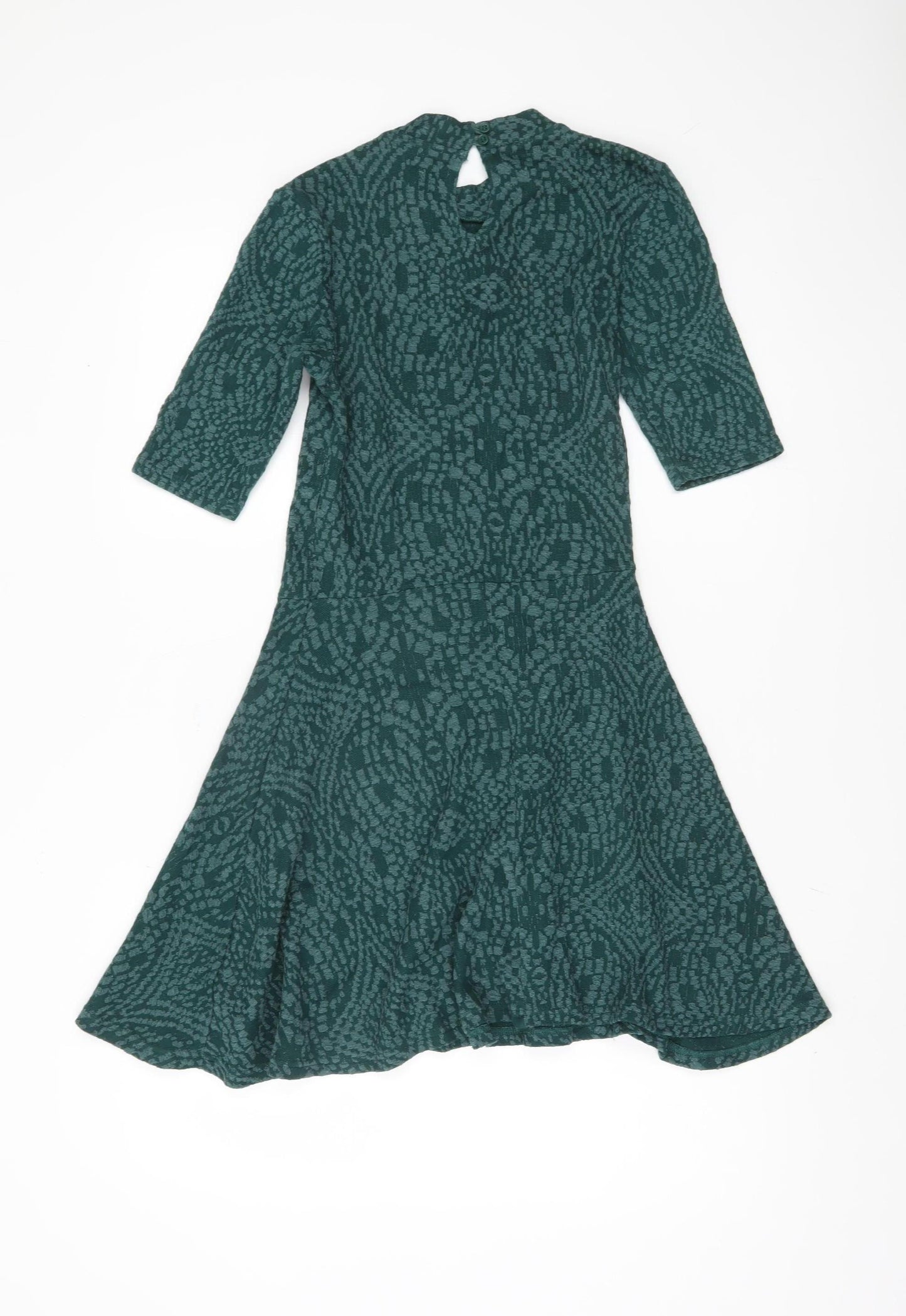 Topshop Green Geometric High Neck Dress - Women UK 8