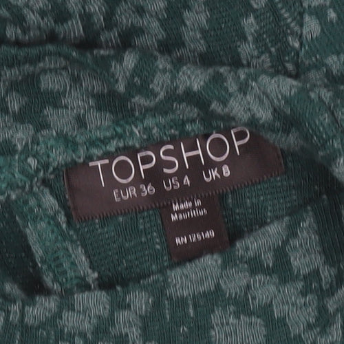 Topshop Green Geometric High Neck Dress - Women UK 8
