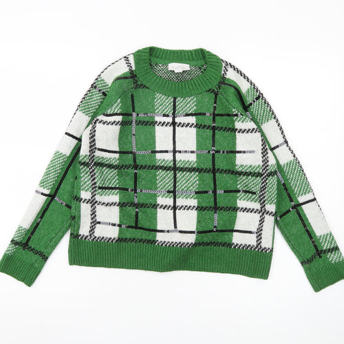 Topshop Women's Green XS Plaid Pullover Jumper