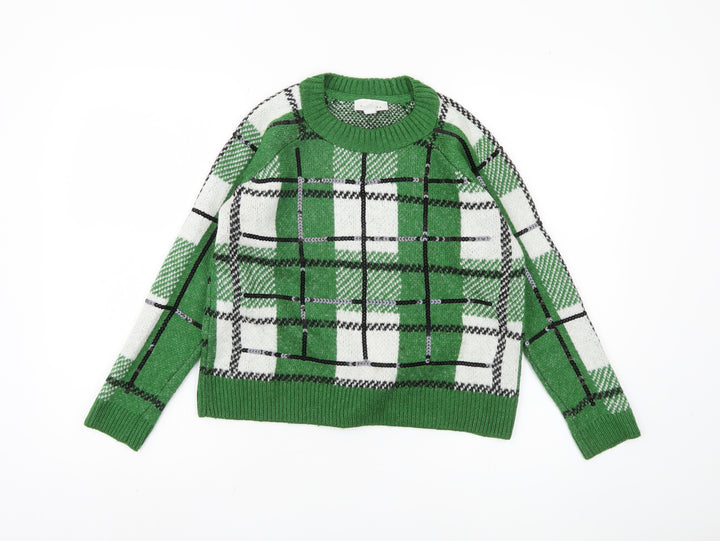 Topshop Women's Green XS Plaid Pullover Jumper