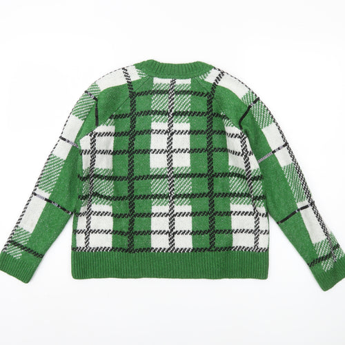 Topshop Women's Green XS Plaid Pullover Jumper