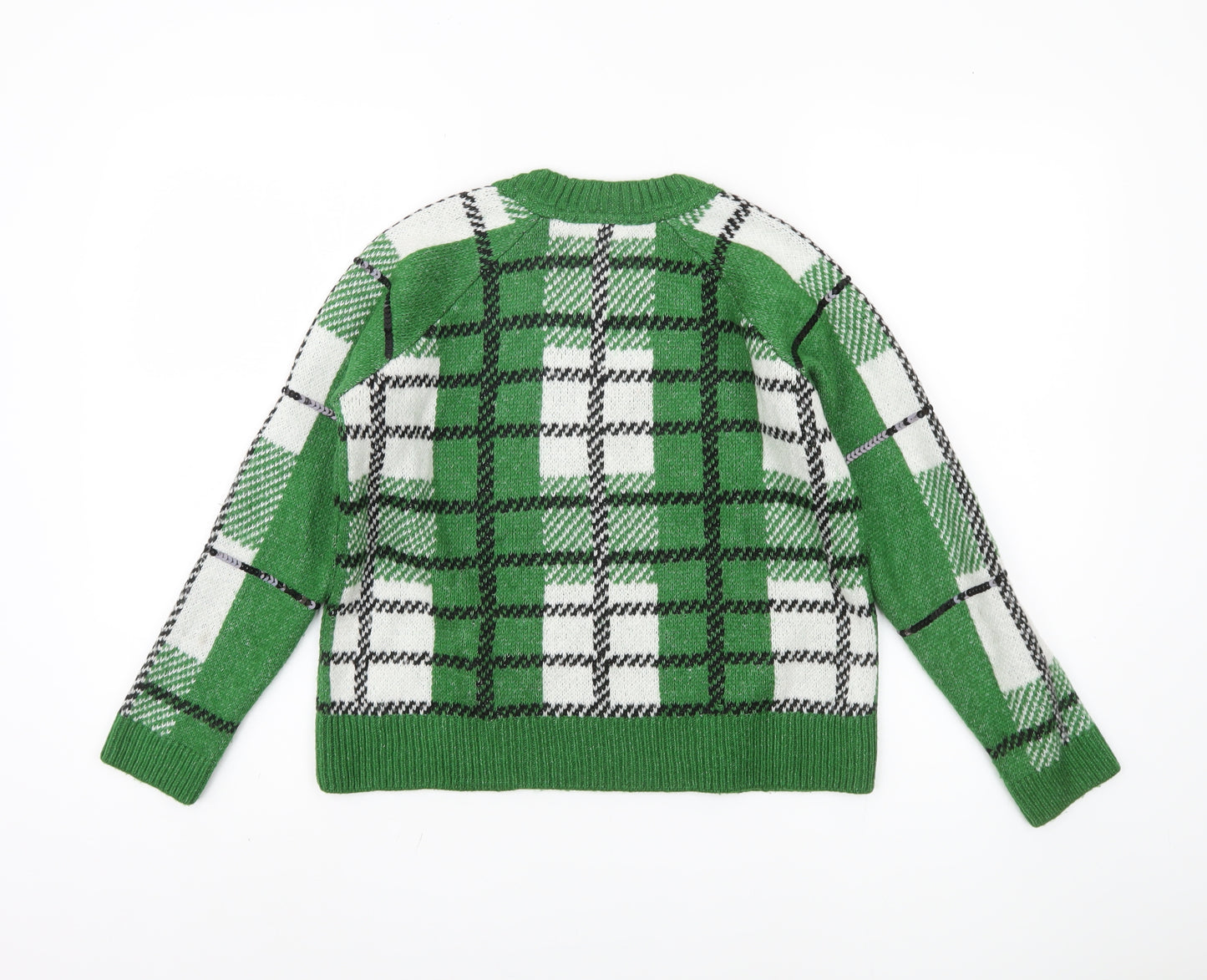 Topshop Women's Green XS Plaid Pullover Jumper