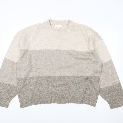 H&M Women's Beige Striped Pullover Jumper, Size 14