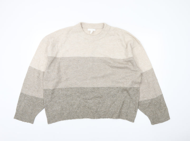 H&M Women's Beige Striped Pullover Jumper, Size 14
