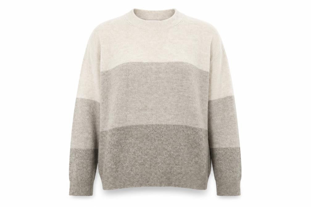 Front view of H&M Women's Beige Striped jumper, size 14