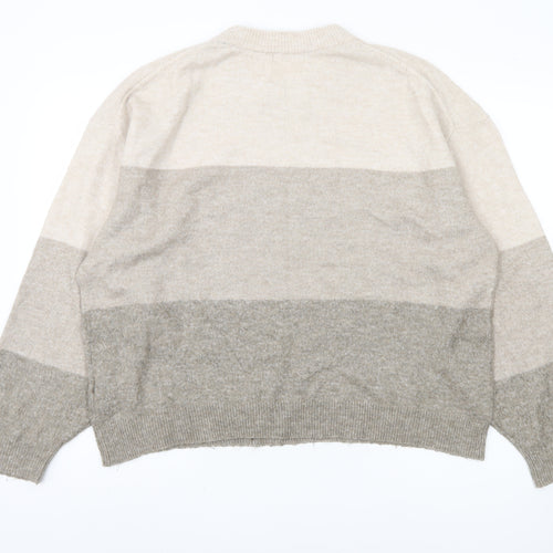 H&M Women's Beige Striped Pullover Jumper, Size 14