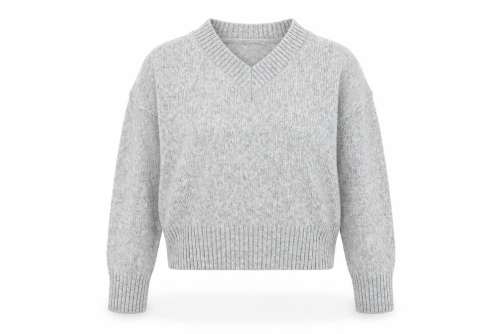 Front view of ASOS DESIGN Women's Grey V-Neck Pullover XS