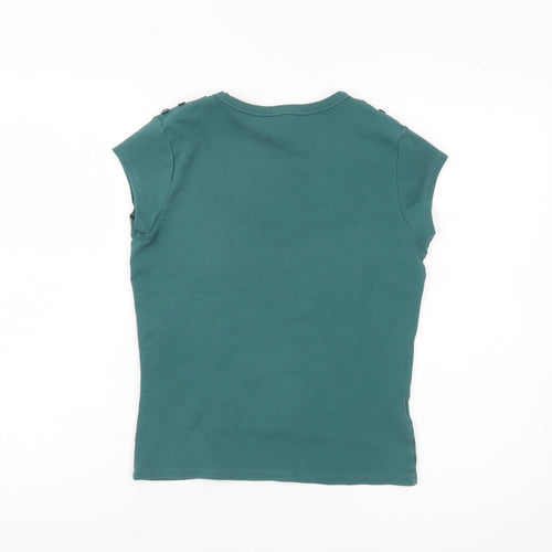 Laura Ashley Women’s Green T-Shirt, UK 12, Button Accent