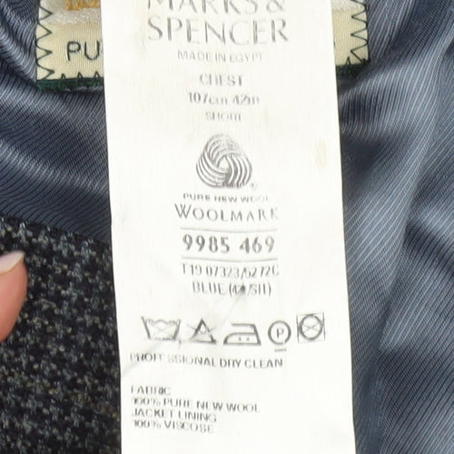Marks & Spencer Men's Blue Wool Slim Blazer 42S Jacket