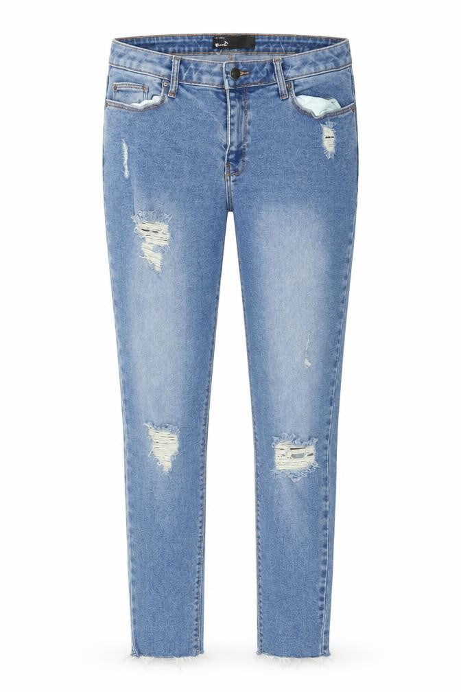 Front view of V by Very Women's Blue Distressed Skinny Jeans, size 27