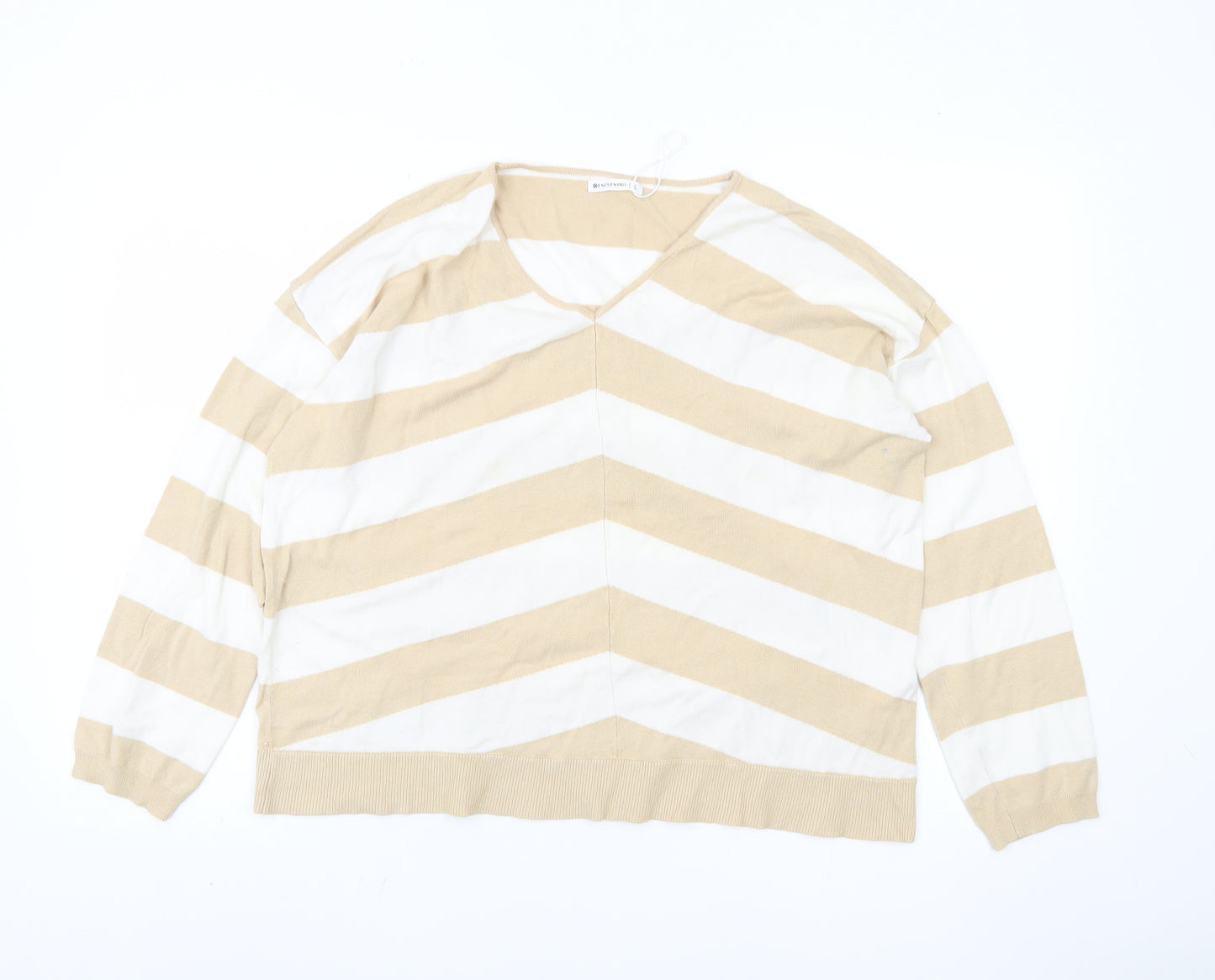 Encuentro Women’s Beige Striped Pullover Jumper L