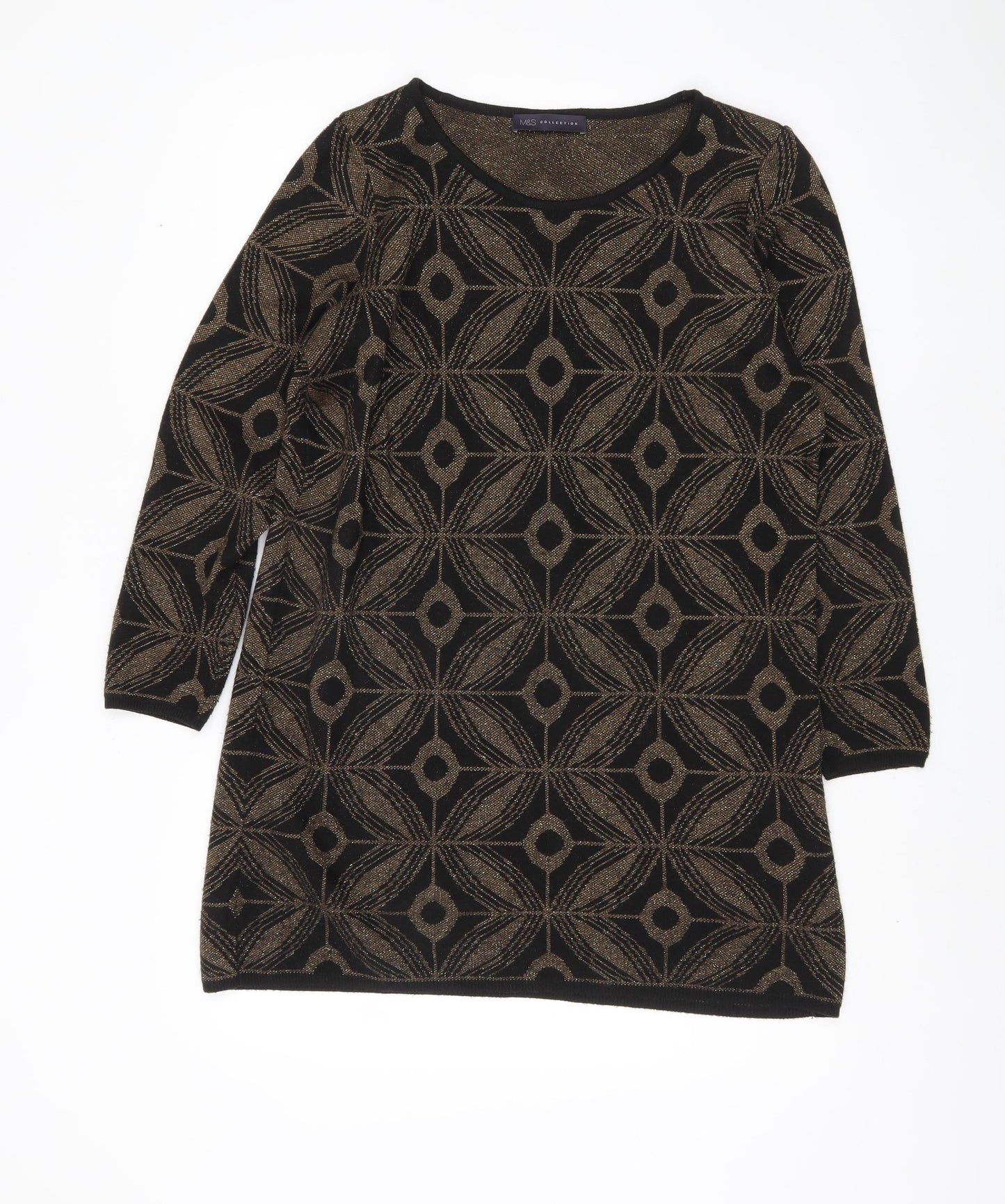 Marks and Spencer Women's Black Geometric Pullover Jumper UK 14