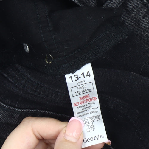 George Girls Black Straight Jeans 13-14 Years Ripped Casual