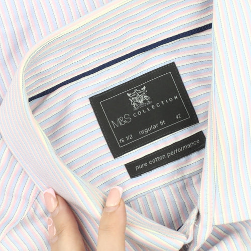 Marks and Spencer Men's Multicoloured Striped Shirt 16.5