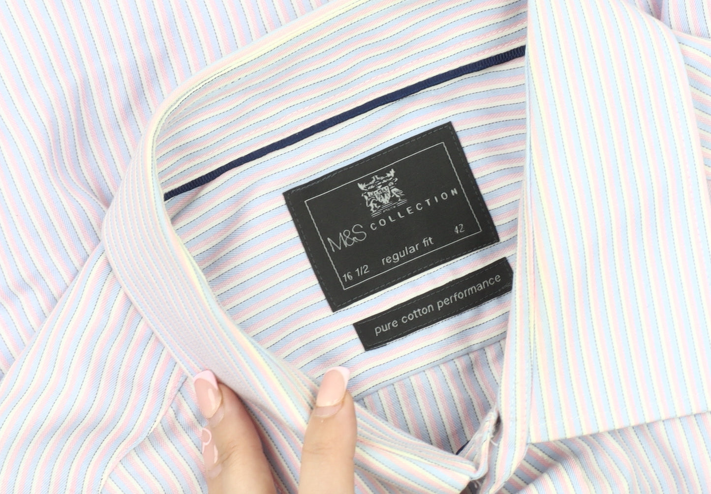 Marks and Spencer Men's Multicoloured Striped Shirt 16.5