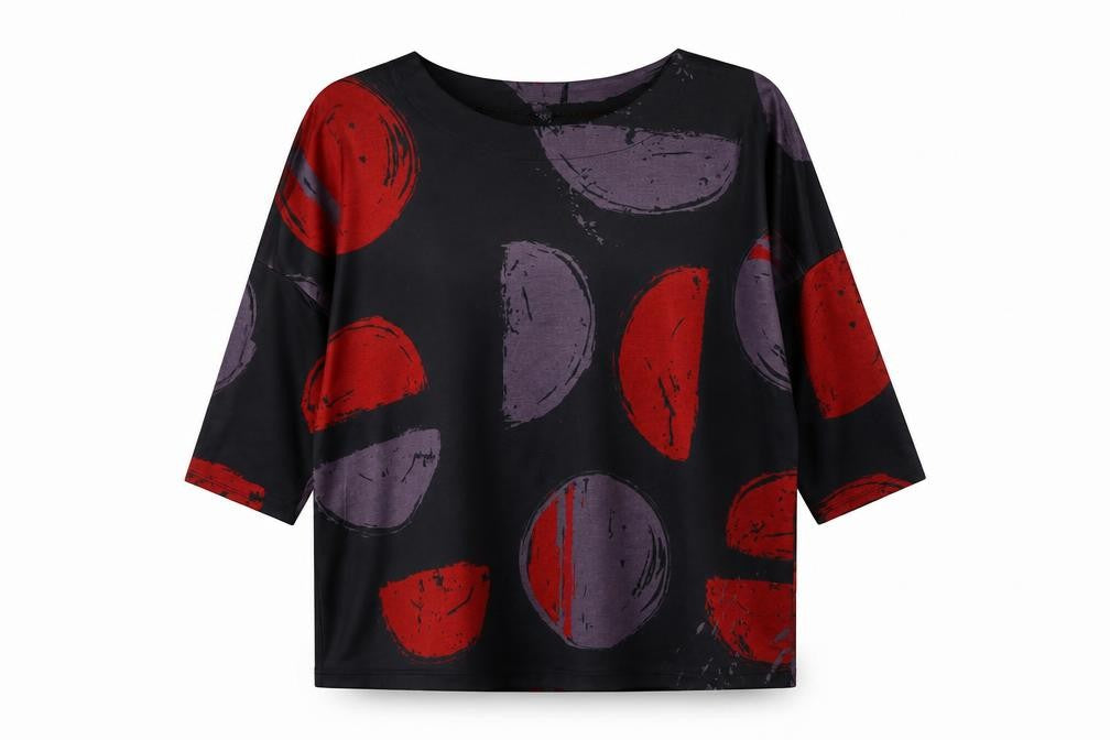 Front view of Saloos Women's Black Geometric Top UK 12
