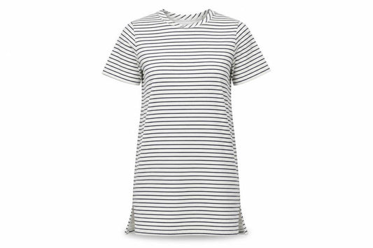Front view of Buffalo David Bitton Women’s White Striped T-Shirt Dress