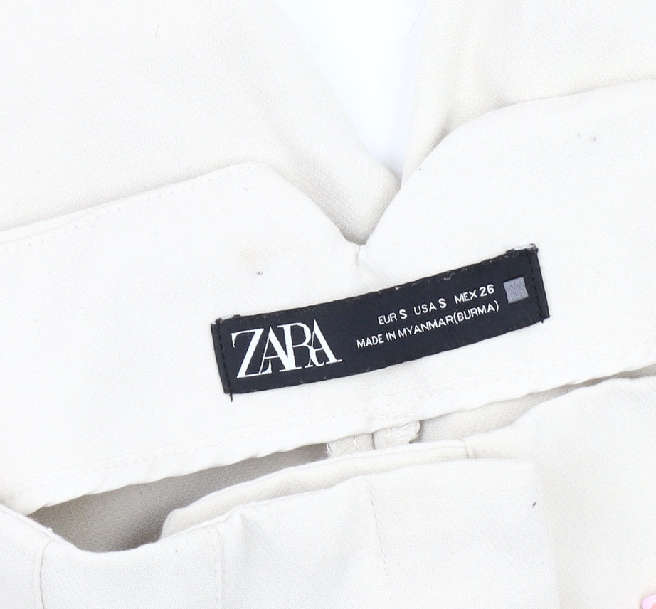 Zara Women's Ivory Trousers S Pocketed Casual