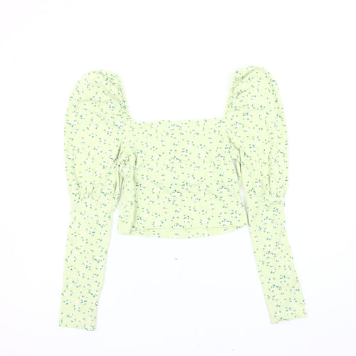 ASOS DESIGN Women's Green Floral Cropped Blouse UK 12