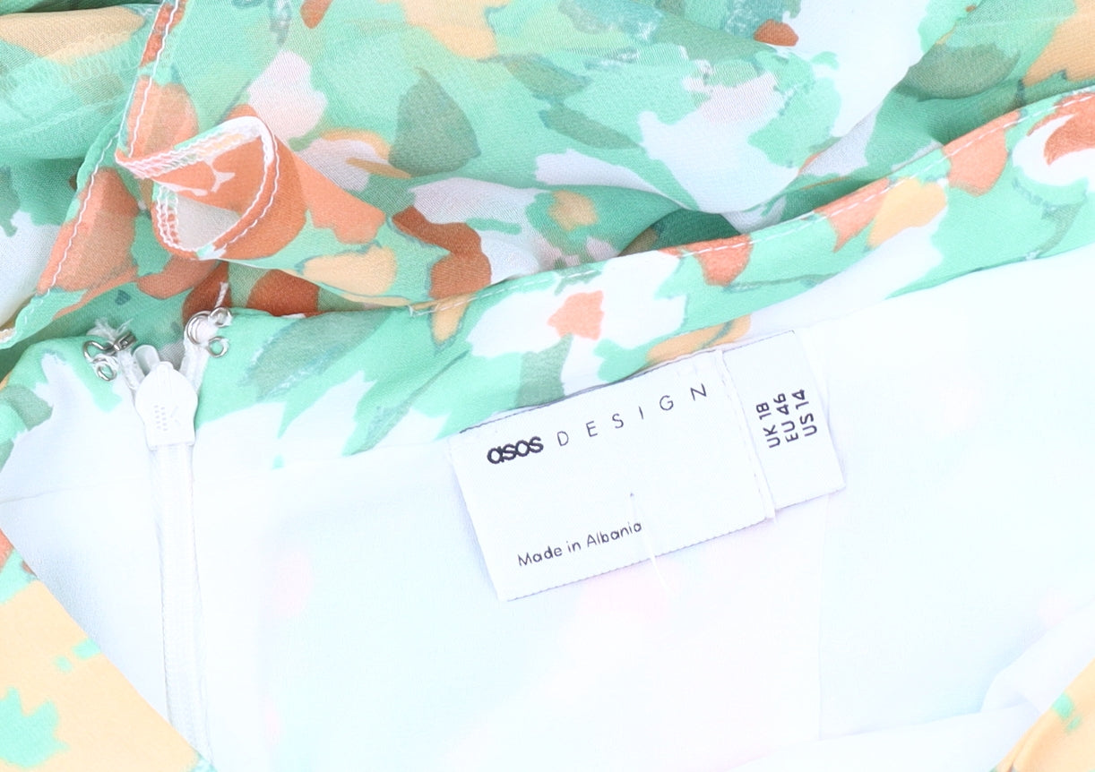 ASOS Women's Floral Midi Skirt Multicoloured Size 18