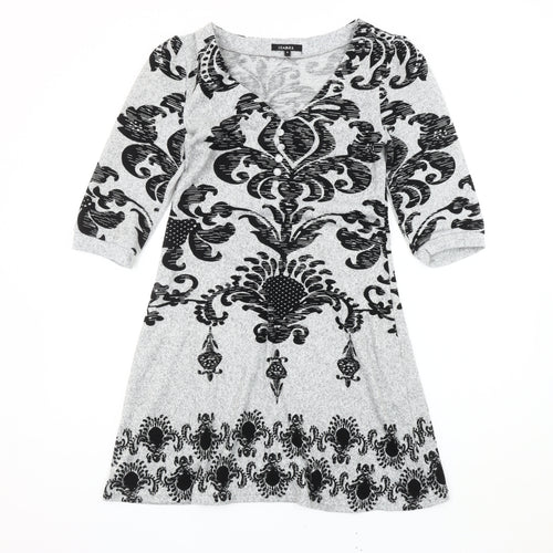 Izabel Grey Geometric V-Neck Dress Women's S
