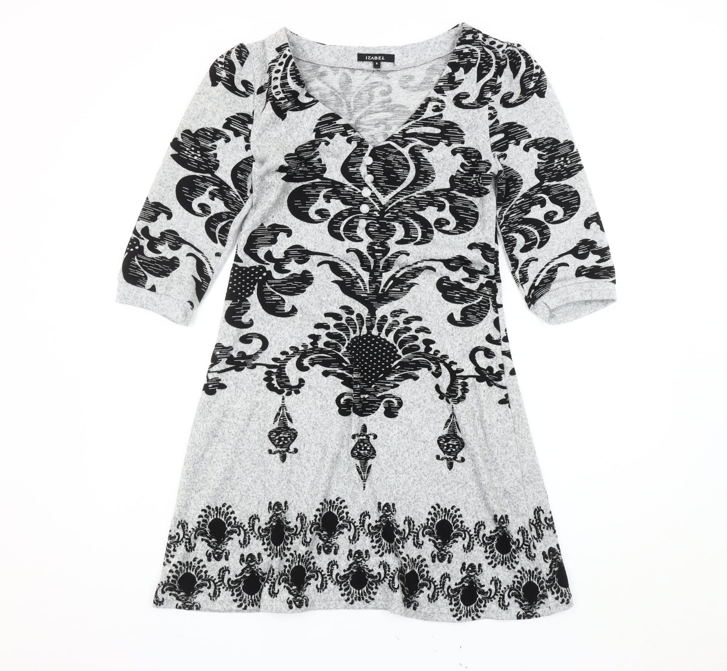 Izabel Grey Geometric V-Neck Dress Women's S