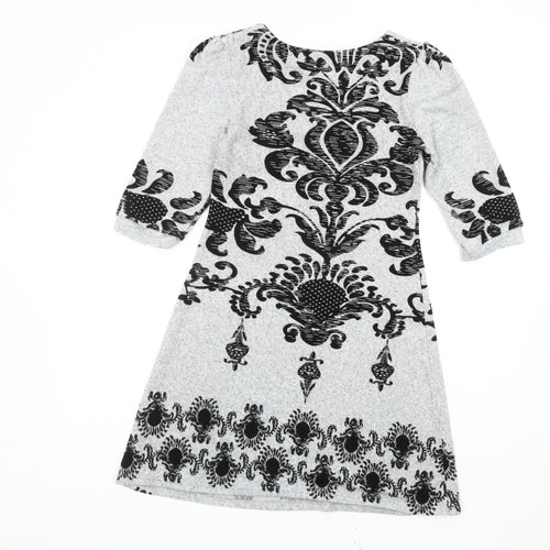 Izabel Grey Geometric V-Neck Dress Women's S