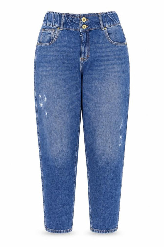 Front view of Only Women's Blue Mom Jeans, size 8, Relaxed Fit