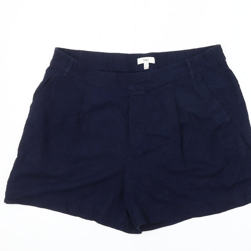 Marks and Spencer Women's Blue Linen Shorts