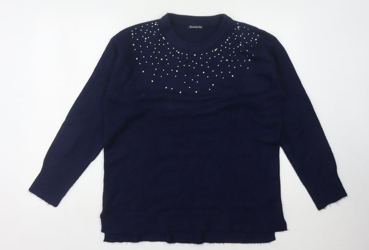 Bonmarché Women's Blue Beaded Pullover Jumper
