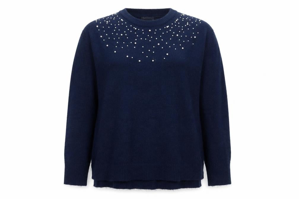 Front view of Bonmarché Women's Blue Beaded jumper