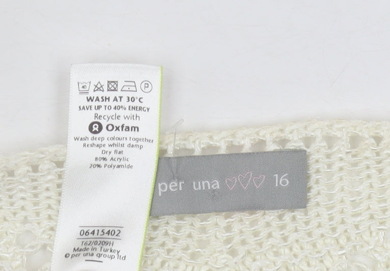 Marks & Spencer Women's Ivory Open Front Cardigan Size 16 Open-Knit