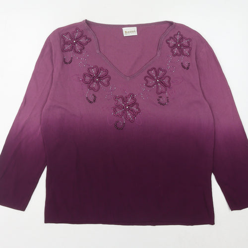 Roman Originals Women's Purple Beaded Pullover Jumper L