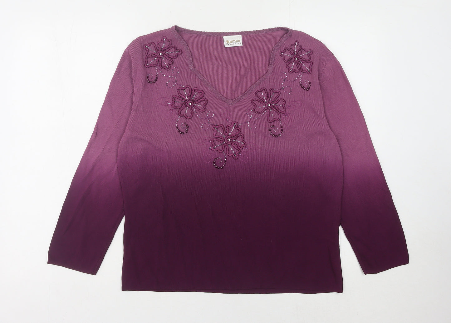 Roman Originals Women's Purple Beaded Pullover Jumper L