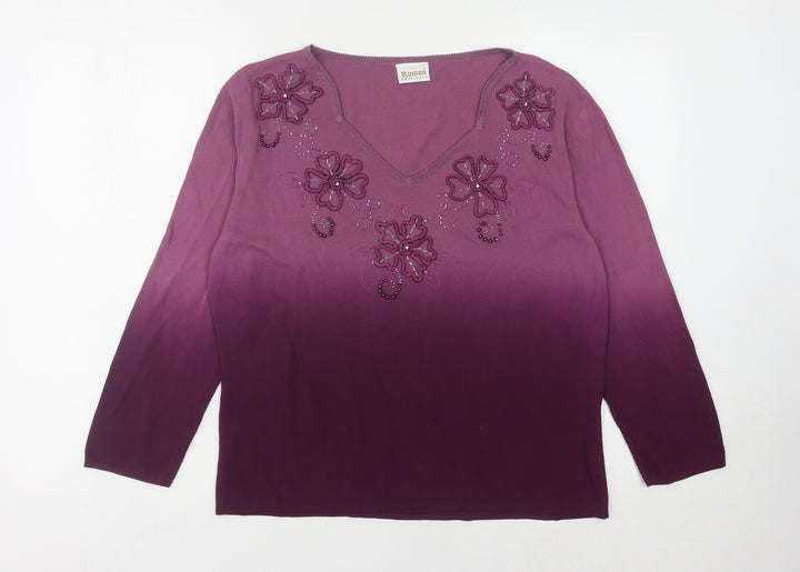 Roman Originals Women's Purple Beaded Pullover Jumper L