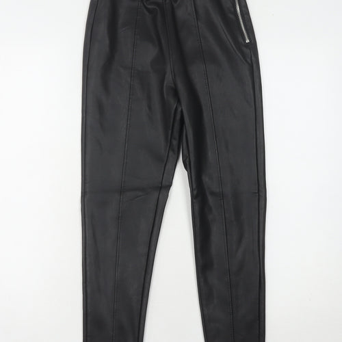 New Look Petite Black Leather Look Leggings, UK 8, Women