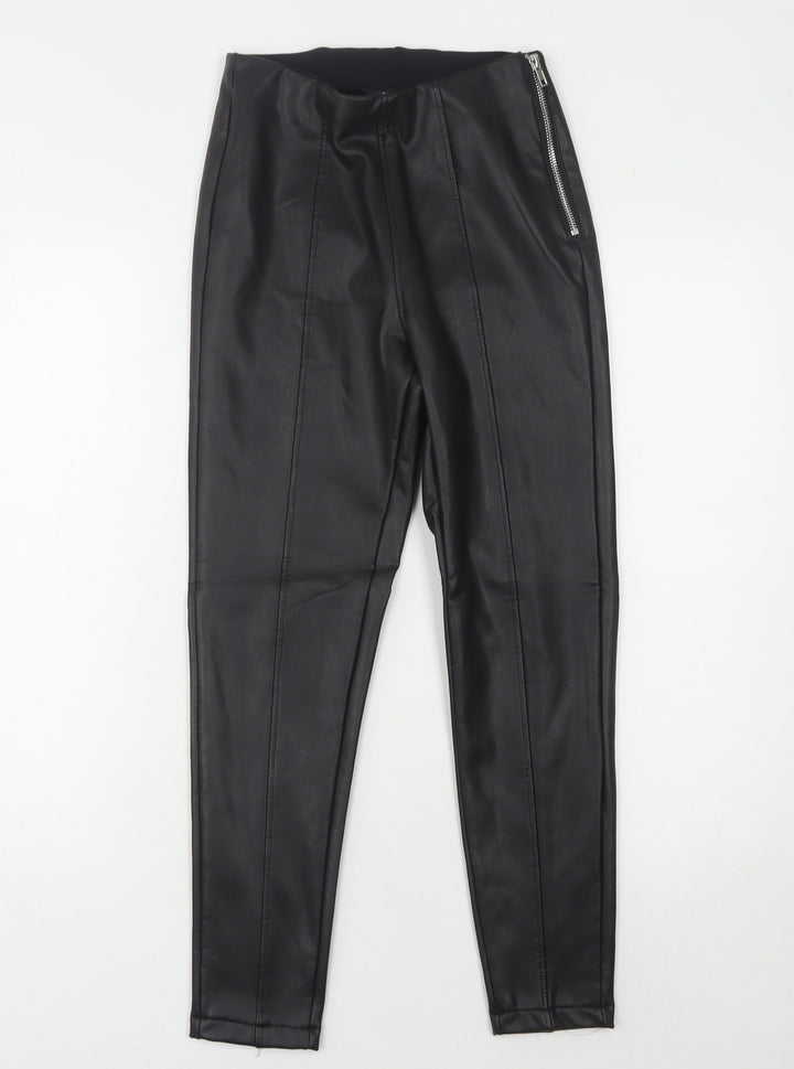 New Look Petite Black Leather Look Leggings, UK 8, Women
