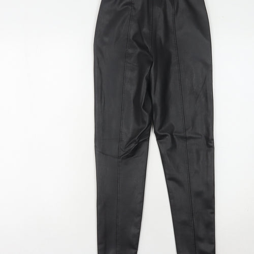 New Look Petite Black Leather Look Leggings, UK 8, Women